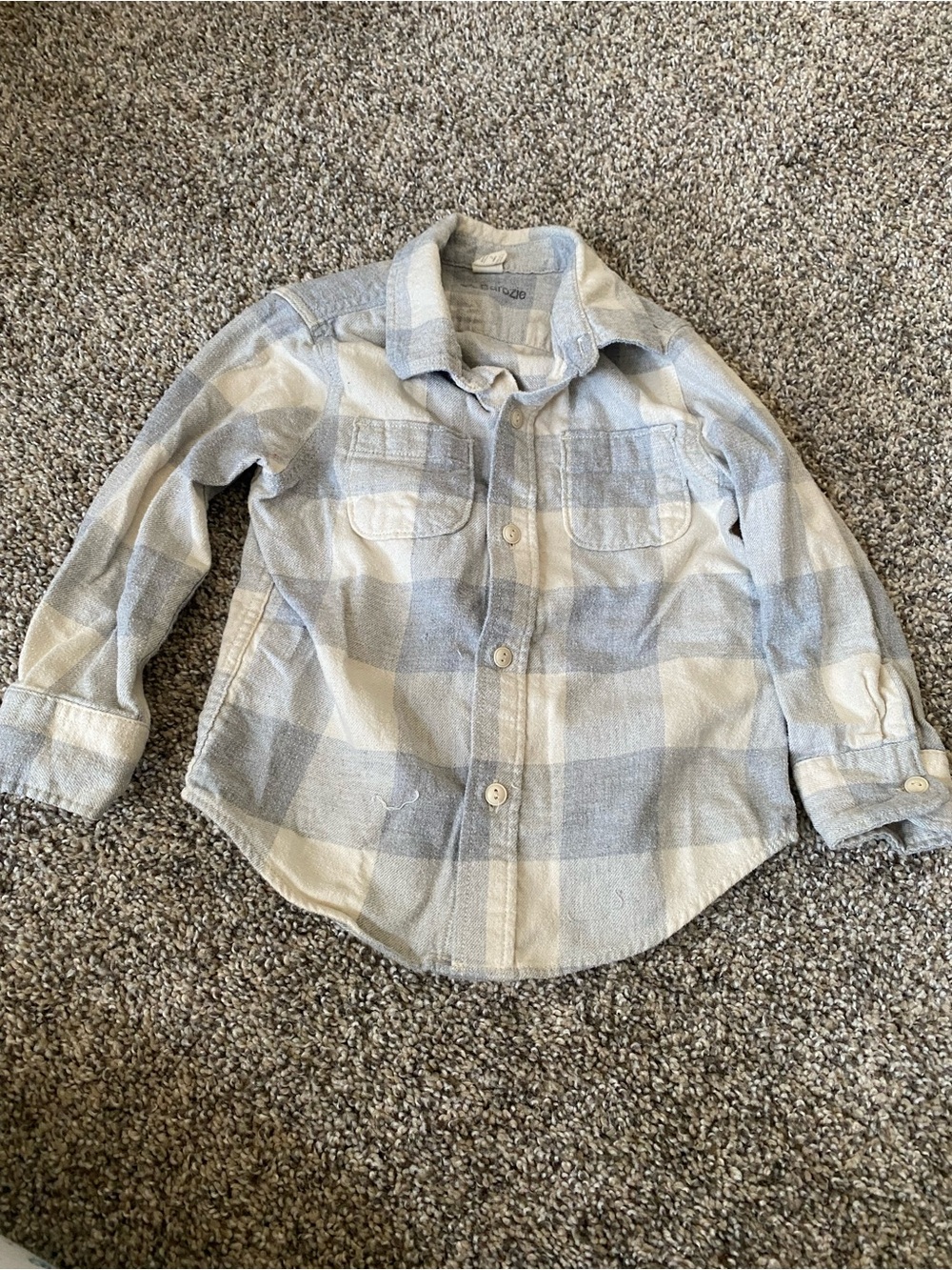 Baby Gap - Kids Long-Sleeve Plaid Button-Up Shirt - Light Grey & Cream - 3T